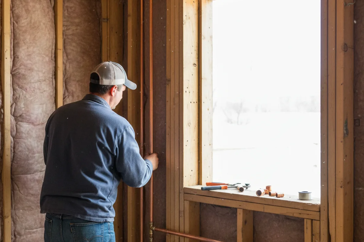 Licensed plumber running new copper supply lines in a Galveston home